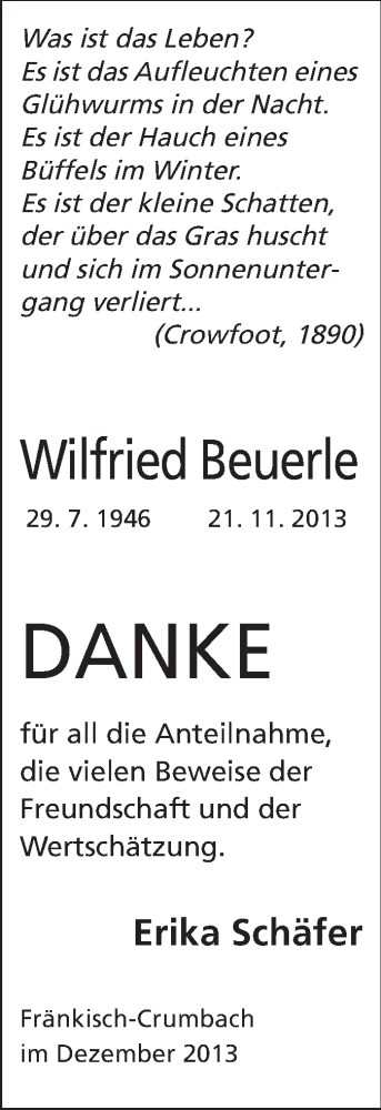 Traueranzeige von Wilfried Beurerle von Odenwälder Echo