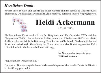 Traueranzeige von Heidi Ackermann von Echo-Zeitungen (Gesamtausgabe)