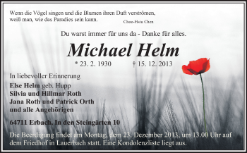 Traueranzeige von Michael Helm von Odenwälder Echo