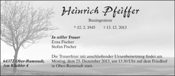 Traueranzeige von Heinrich Pfeiffer von Echo-Zeitungen (Gesamtausgabe)