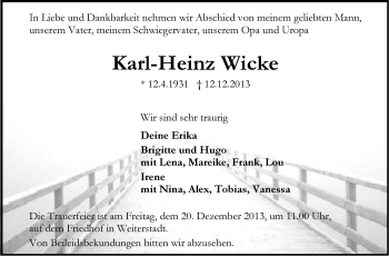 Traueranzeige von Karl-Heinz Wicke von Echo-Zeitungen (Gesamtausgabe)