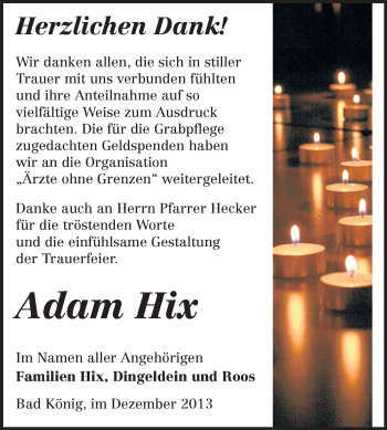Traueranzeige von Adam Hix von Odenwälder Echo