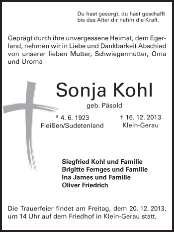 Traueranzeige von Sonja Kohl von Rüsselsheimer Echo, Groß-Gerauer-Echo, Ried Echo