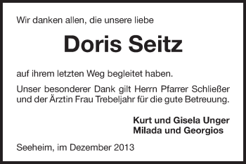 Traueranzeige von Doris Seitz von Echo-Zeitungen (Gesamtausgabe)