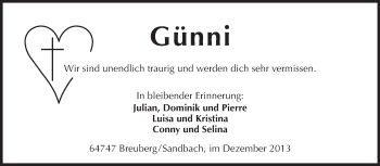 Traueranzeige von Günni  von Odenwälder Echo