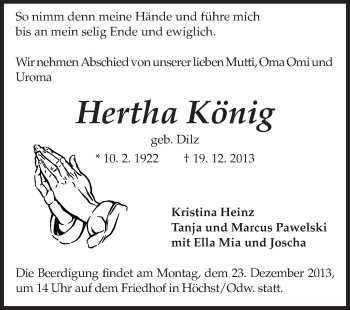 Traueranzeige von Herta König von Echo-Zeitungen (Gesamtausgabe)