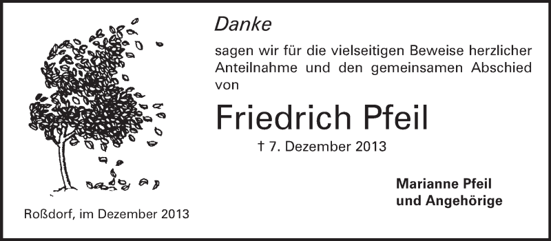  Traueranzeige für Friedrich Pfeil vom 24.12.2013 aus Echo-Zeitungen (Gesamtausgabe)