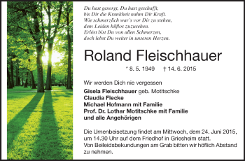 Traueranzeige von Roland Fleischhauer von Echo-Zeitungen (Gesamtausgabe)