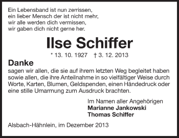 Traueranzeige von Ilse Schiffer von Echo-Zeitungen (Gesamtausgabe)
