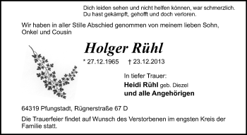 Traueranzeige von Holger Rühl von Echo-Zeitungen (Gesamtausgabe)