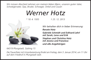 Traueranzeige von Werner Hotz von Echo-Zeitungen (Gesamtausgabe)
