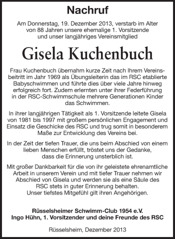 Traueranzeige von Gisela Kuchenbuch von Echo-Zeitungen (Gesamtausgabe)