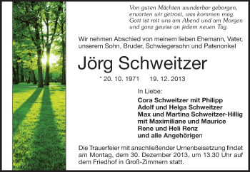 Traueranzeige von Jörg Schweitzer von Echo-Zeitungen (Gesamtausgabe)