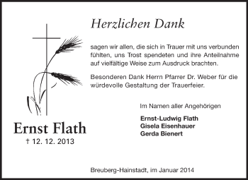Traueranzeige von Ernst Flath von Odenwälder Echo