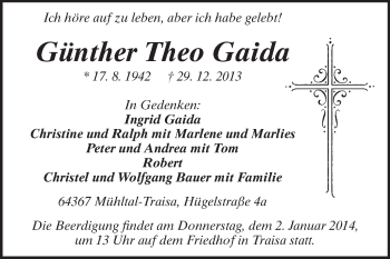 Traueranzeige von Günther Theo Gaida von Darmstädter Echo, Odenwälder Echo, Rüsselsheimer Echo, Groß-Gerauer-Echo, Ried Echo