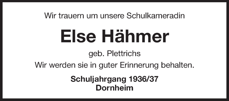  Traueranzeige für Else Hähmer vom 04.01.2014 aus Rüsselsheimer Echo, Groß-Gerauer-Echo, Ried Echo