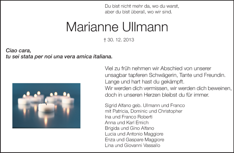  Traueranzeige für Marianne Ullmann vom 04.01.2014 aus Echo-Zeitungen (Gesamtausgabe)