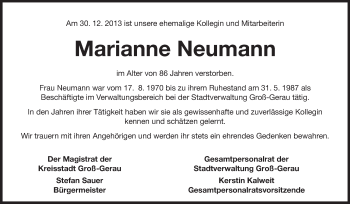 Traueranzeige von Marianne Neumann von Rüsselsheimer Echo, Groß-Gerauer-Echo, Ried Echo
