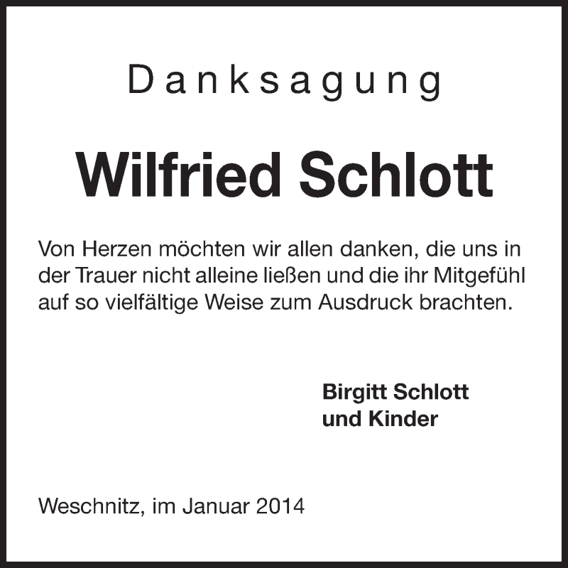  Traueranzeige für Wilfried Schlott vom 04.01.2014 aus Starkenburger Echo