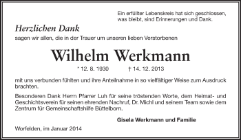 Traueranzeige von Wilhelm Werkmann von Rüsselsheimer Echo, Groß-Gerauer-Echo, Ried Echo