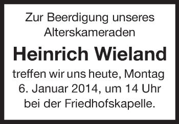 Traueranzeige von Heinrich Wieland von Starkenburger Echo