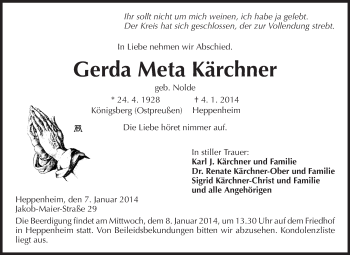 Traueranzeige von Gerda Meta Kärchner von Starkenburger Echo