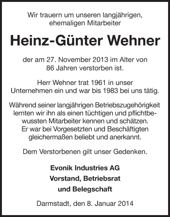 Traueranzeige von Heinz-Günter Wehner von Echo-Zeitungen (Gesamtausgabe)