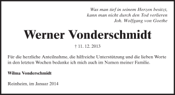 Traueranzeige von Werner Vonderschmidt von Echo-Zeitungen (Gesamtausgabe)