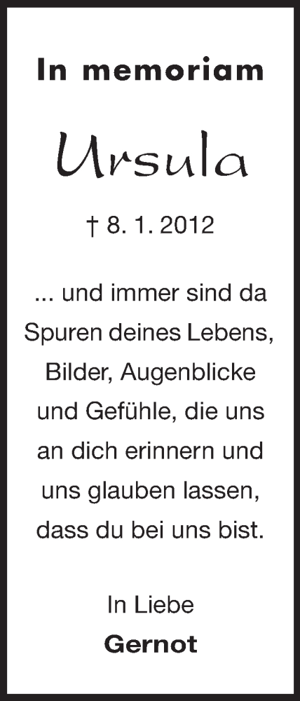  Traueranzeige für Ursula Rumpf vom 08.01.2014 aus Echo-Zeitungen (Gesamtausgabe)
