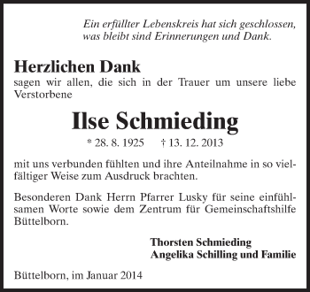 Traueranzeige von Ilse Schmieding von Rüsselsheimer Echo, Groß-Gerauer-Echo, Ried Echo