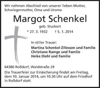 Traueranzeige von Margot Schenkel von Echo-Zeitungen (Gesamtausgabe)