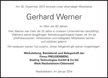 Traueranzeige von Gerhard Werner von Odenwälder Echo
