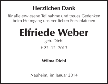 Traueranzeige von Elfriede Weber von Rüsselsheimer Echo, Groß-Gerauer-Echo, Ried Echo