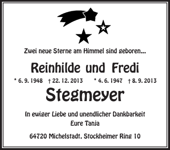 Traueranzeige von Reinhilde Stegmeyer von Odenwälder Echo