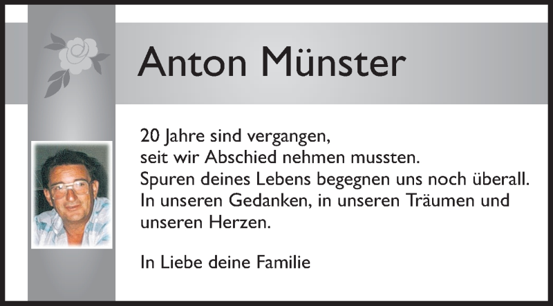  Traueranzeige für Anton Münster vom 23.01.2014 aus Echo-Zeitungen (Gesamtausgabe)