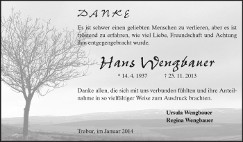 Traueranzeige von Hans Wengbauer von Rüsselsheimer Echo, Groß-Gerauer-Echo, Ried Echo