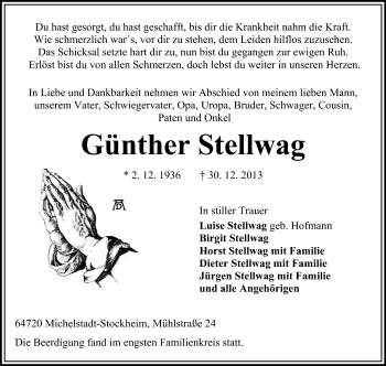 Traueranzeige von Günther Stellwag von Odenwälder Echo