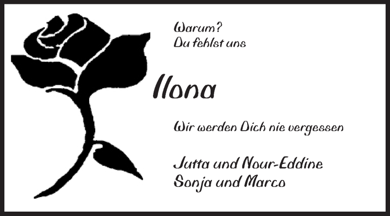  Traueranzeige für Ilona  vom 11.01.2014 aus Rüsselsheimer Echo, Groß-Gerauer-Echo, Ried Echo