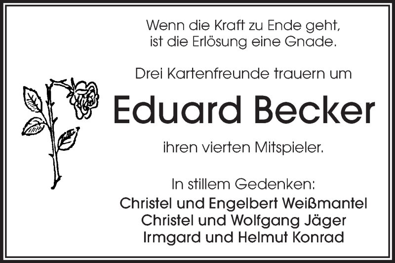  Traueranzeige für Eduard Becker  vom 09.01.2014 aus Echo-Zeitungen (Gesamtausgabe)