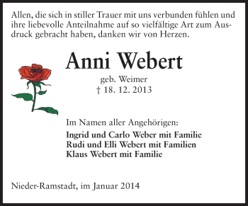 Traueranzeige von Anni Webert von Echo-Zeitungen (Gesamtausgabe)