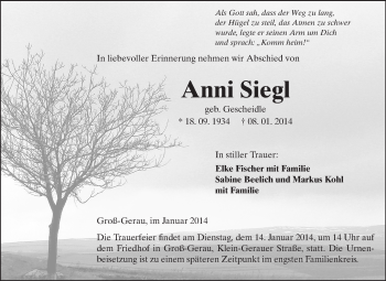 Traueranzeige von Anni Siegel von Rüsselsheimer Echo, Groß-Gerauer-Echo, Ried Echo
