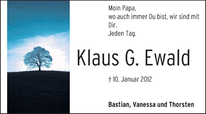  Traueranzeige für Klaus Ewald vom 11.01.2014 aus Echo-Zeitungen (Gesamtausgabe)