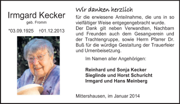 Traueranzeige von Irmgard Kecker von Starkenburger Echo