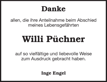 Traueranzeige von Willi Püchner von Rüsselsheimer Echo, Groß-Gerauer-Echo, Ried Echo
