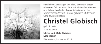 Traueranzeige von Christel Globisch von Rüsselsheimer Echo, Groß-Gerauer-Echo, Ried Echo