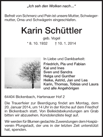 Traueranzeige von Karin Schüttler von Echo-Zeitungen (Gesamtausgabe)