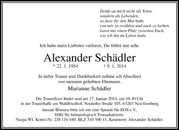Traueranzeige von Alexander Schädler von Echo-Zeitungen (Gesamtausgabe)