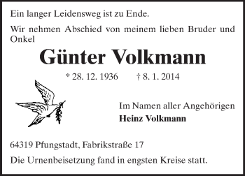 Traueranzeige von Günter Volkmann von Echo-Zeitungen (Gesamtausgabe)