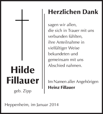 Traueranzeige von Fillhauer Hilde von Starkenburger Echo