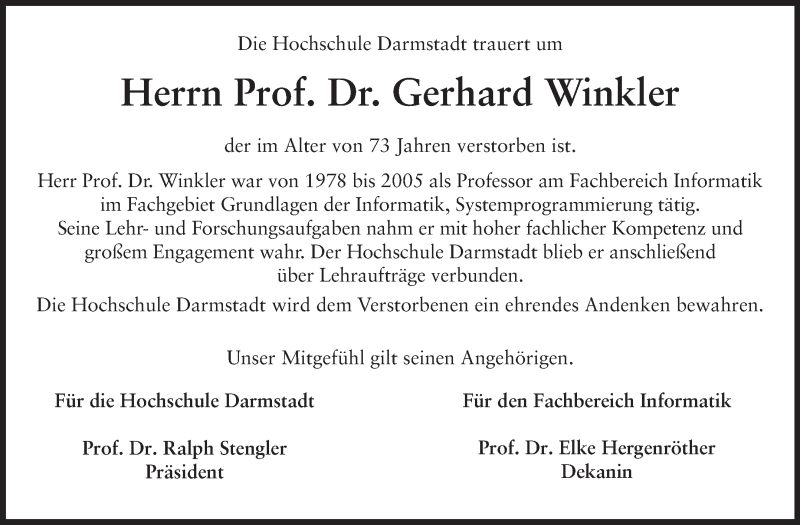  Traueranzeige für Gerhard Winkler vom 16.01.2014 aus Echo-Zeitungen (Gesamtausgabe)